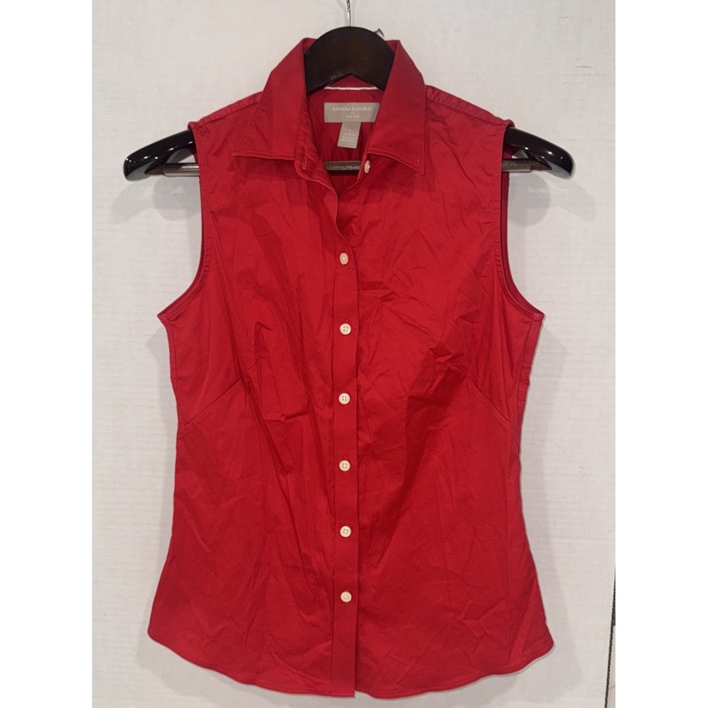 Banana Republic Womens Red Non Iron Sleeveless Button Down Shirt Size 8